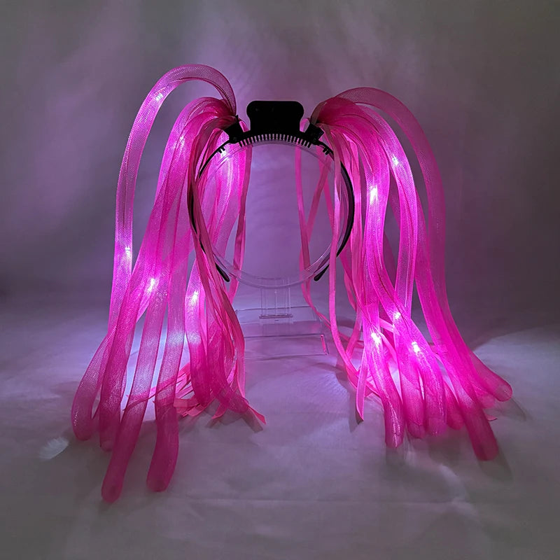 LED Glowing Braids Nightclub Cool Luminous Headband Halloween Party Light Up Hairband Accessory for Women Girl Club Party Props