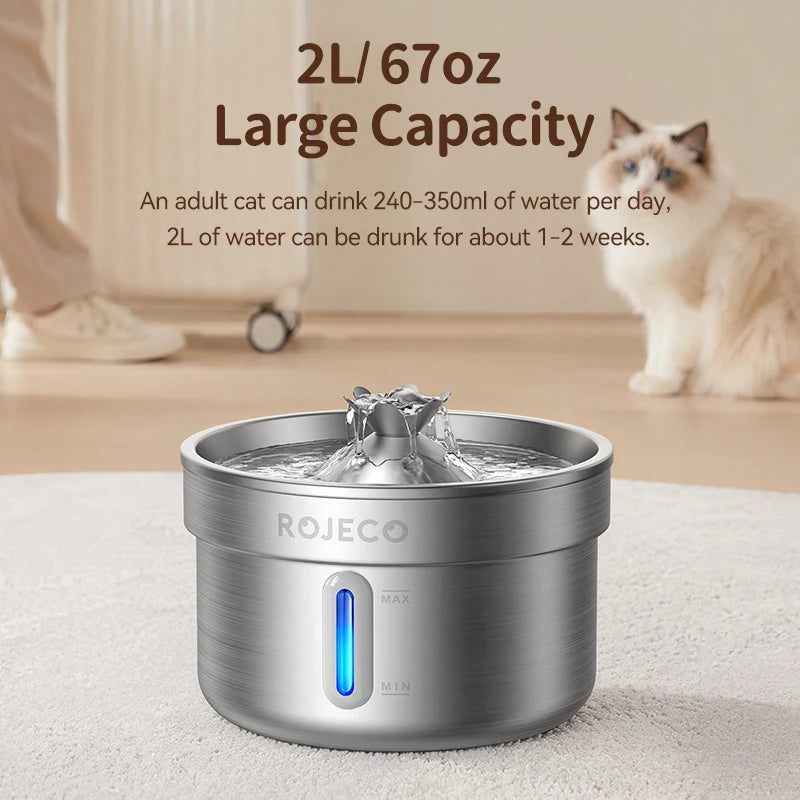 ROJECO Stainless Steel Pet Drinking Fountain Smart Pet Water Dispenser Automatic Cat Water Fountain for Dog Cat Drinking Supply