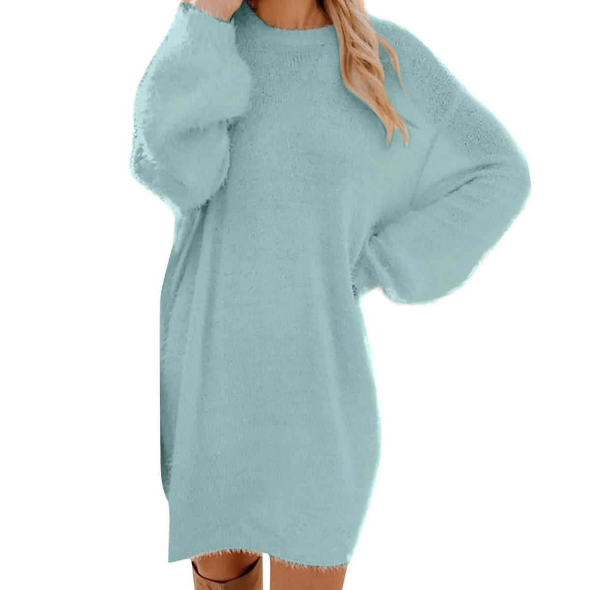 Women Winter Sweater Knit Crewneck Warm Long Sleeve O-Neck Casual Sweatshirts Dress Solid Color Oversized Basic Ladies Cloth