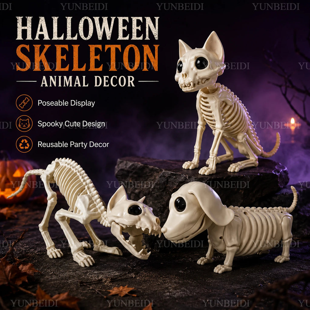 Halloween Skeleton Cat and Dog Animal Skeleton Model Decorations for Halloween Horror Decorations and Ghost House Props