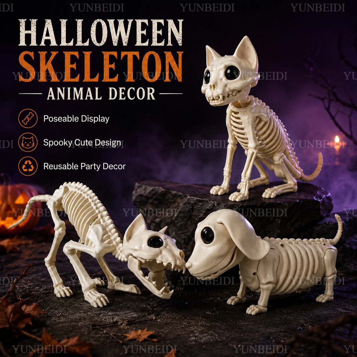 Halloween Skeleton Cat and Dog Animal Skeleton Model Decorations for Halloween Horror Decorations and Ghost House Props