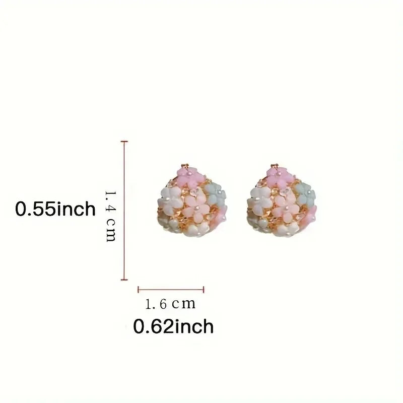 Korean Floral Hoop Cute Fashion Earrings for Women Alloy with Resin Inlay Japanese Style Suitable for Daily Wear and Weddings