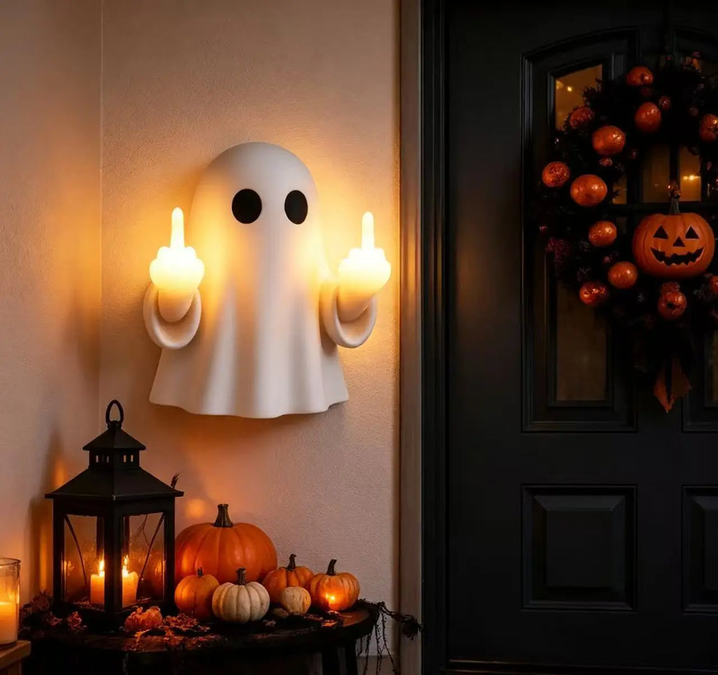 Halloween Ghost Middle Finger Resin Night Light, Spooky Glowing Desk Lamp for Porch, Bedroom, Balcony, Holiday Decor