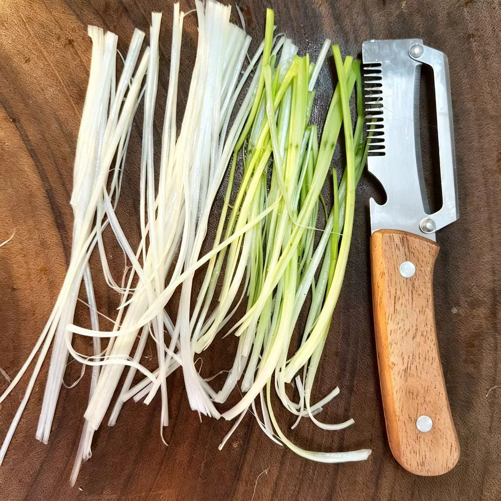 1/2/3/pcs Peeler Oak Three-in-one Stainless Steel Wooden Handle  For Peeling Slicing Onions Cutting Sugar Cane Cutting Fruits