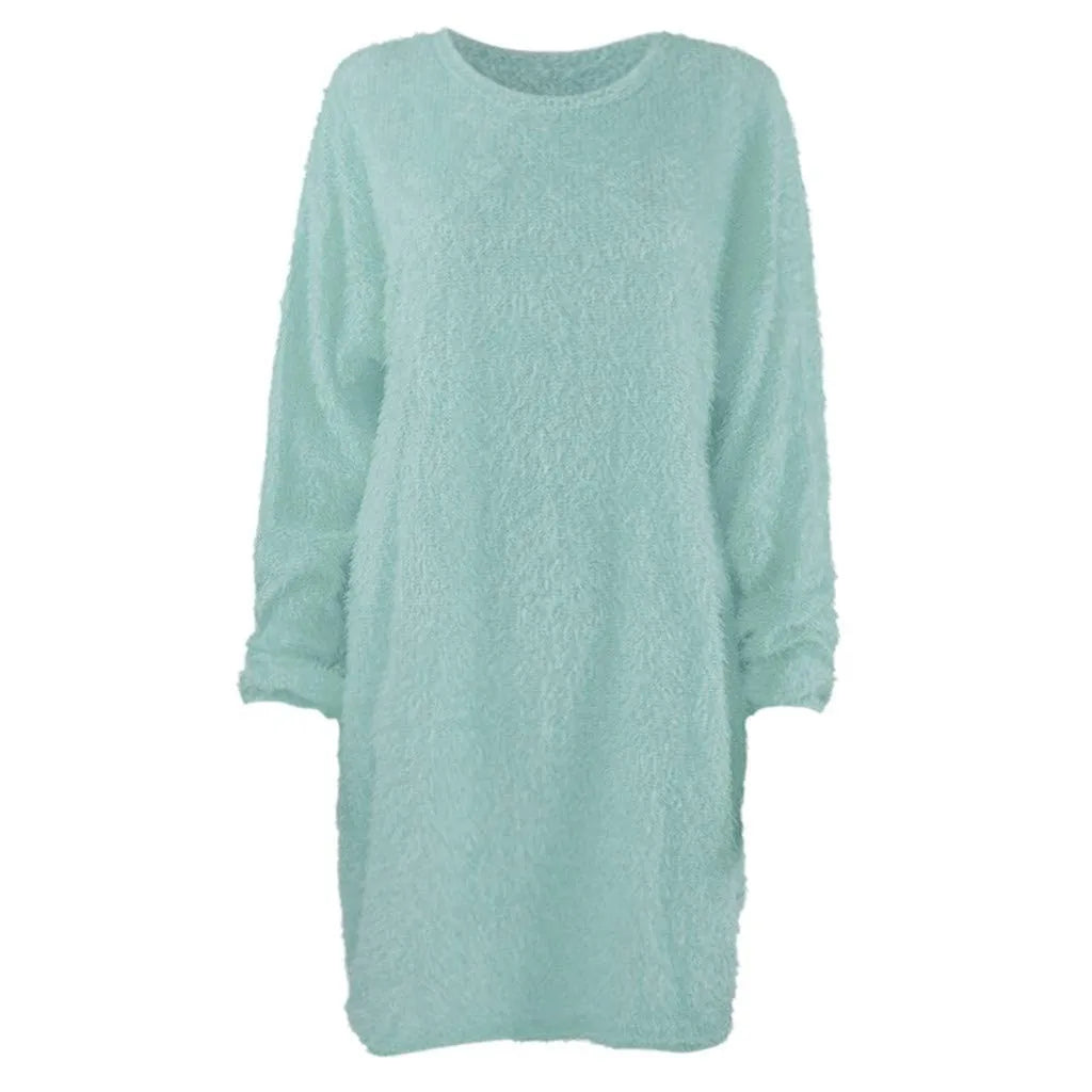 Women Winter Sweater Knit Crewneck Warm Long Sleeve O-Neck Casual Sweatshirts Dress Solid Color Oversized Basic Ladies Cloth
