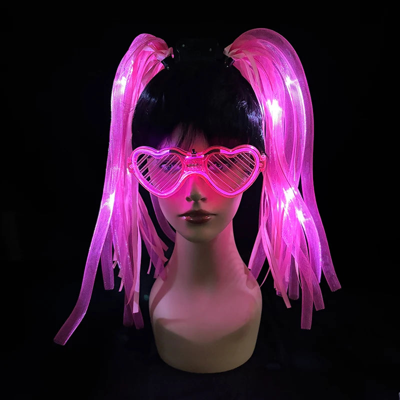 LED Glowing Braids Nightclub Cool Luminous Headband Halloween Party Light Up Hairband Accessory for Women Girl Club Party Props