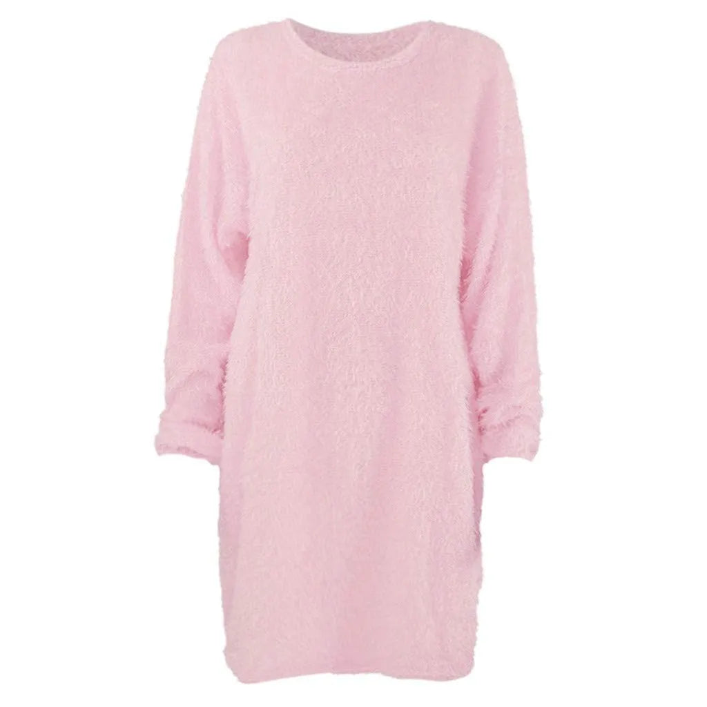 Women Winter Sweater Knit Crewneck Warm Long Sleeve O-Neck Casual Sweatshirts Dress Solid Color Oversized Basic Ladies Cloth