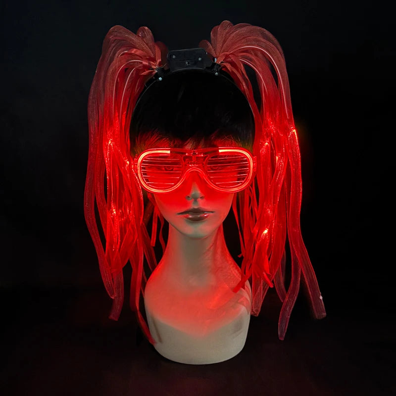 LED Glowing Braids Nightclub Cool Luminous Headband Halloween Party Light Up Hairband Accessory for Women Girl Club Party Props