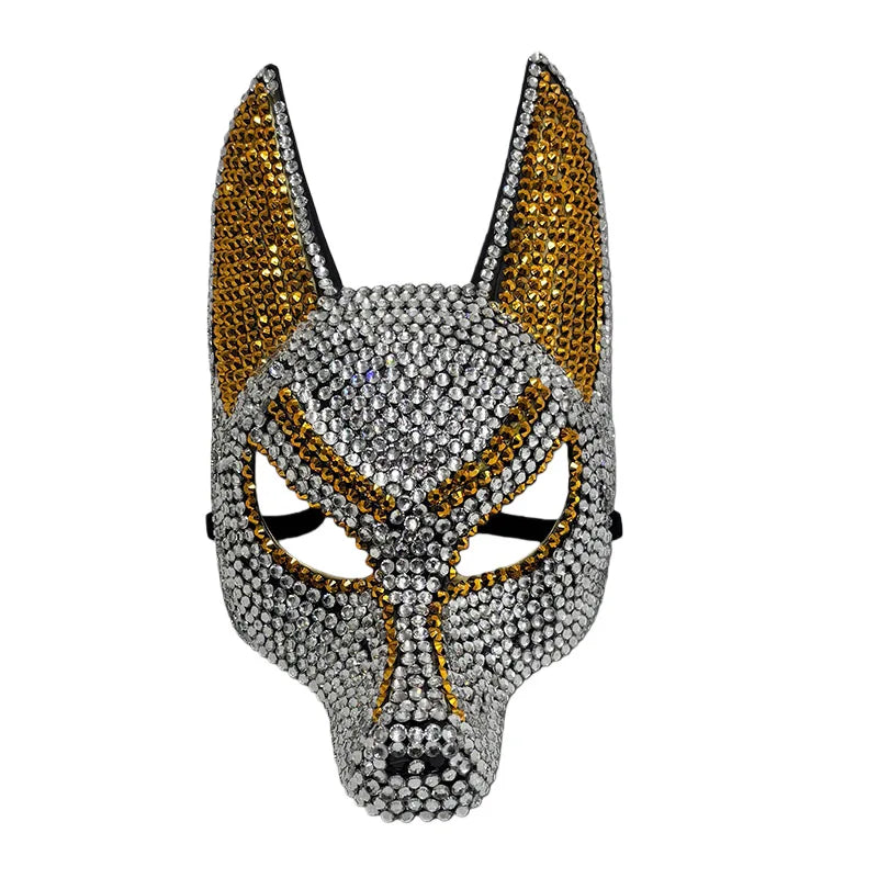 Luxury Rhinestone Wolf Mask, Shiny Animal Half Face Mask for Masquerade Ball, Halloween Party and Costume Events