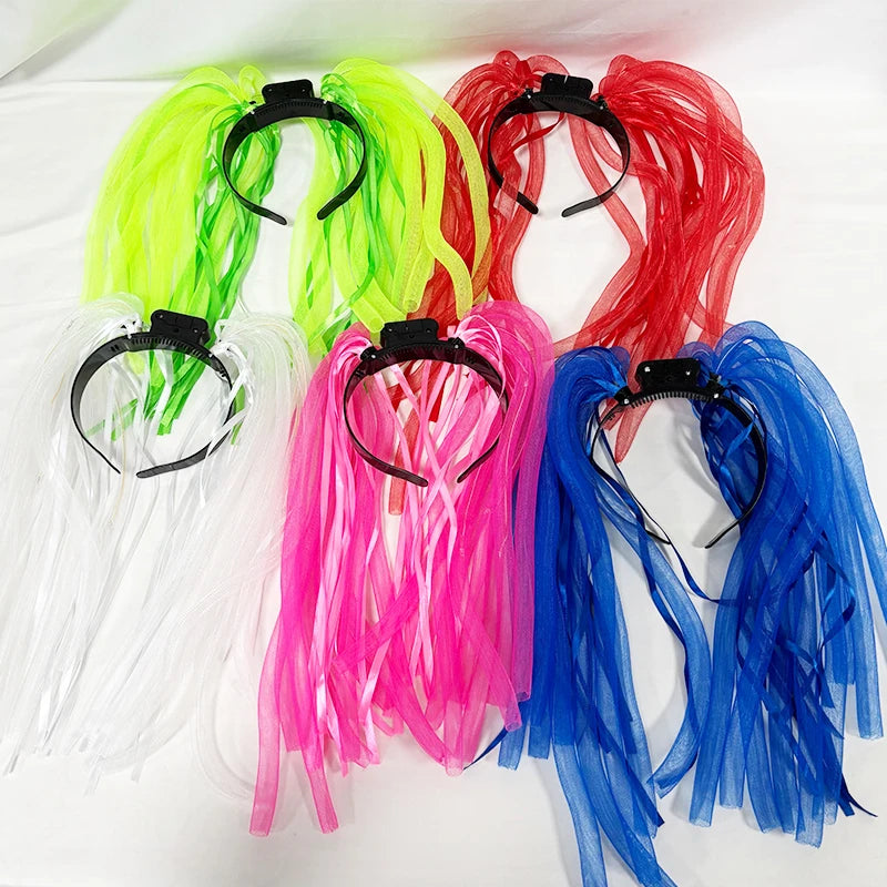 LED Glowing Braids Nightclub Cool Luminous Headband Halloween Party Light Up Hairband Accessory for Women Girl Club Party Props
