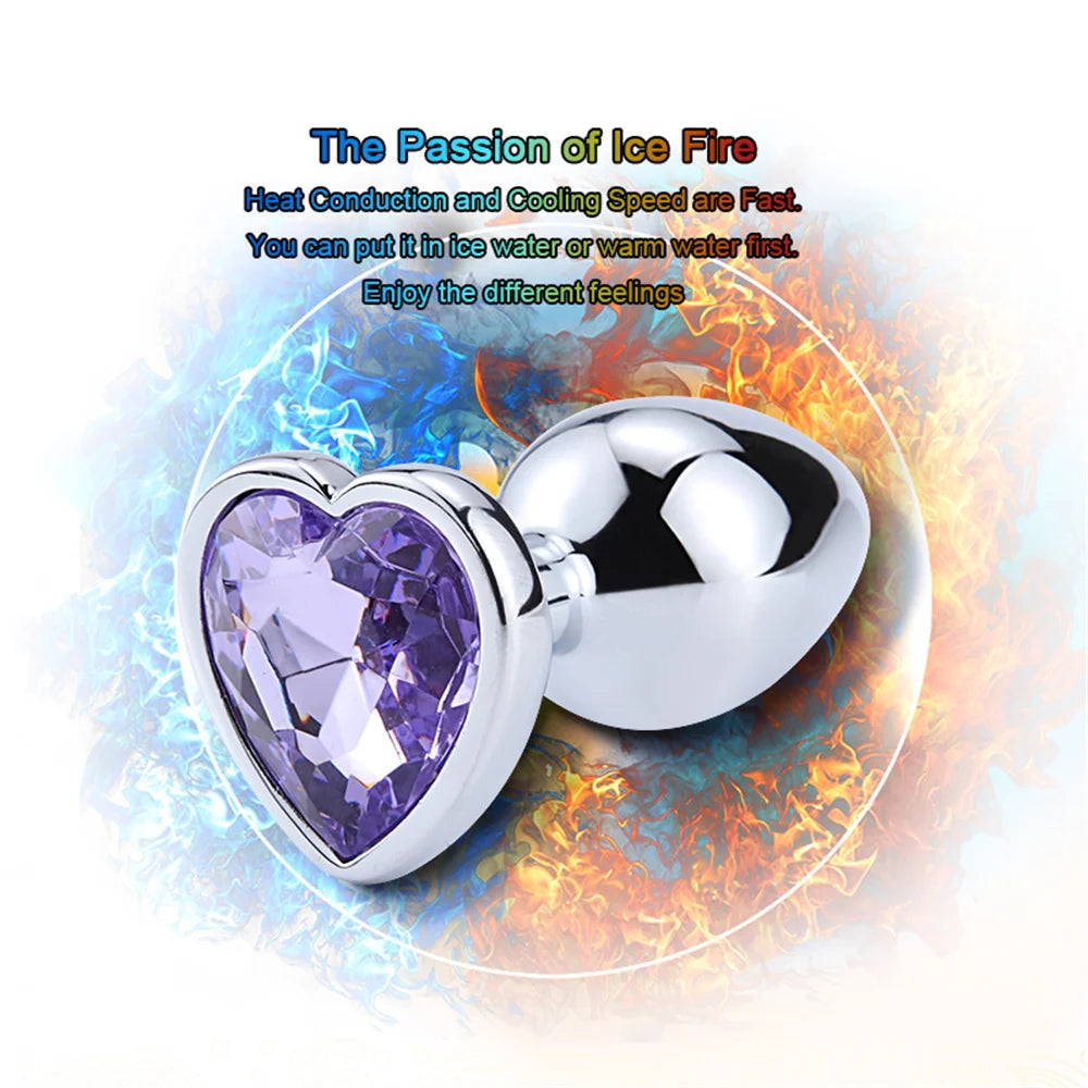 Heart Base Metal Anal Plug 3 Sizes Crystal Butt Plug for Women Removable Stainless Steel Anal Anus Masturbation Adult Sex Toys