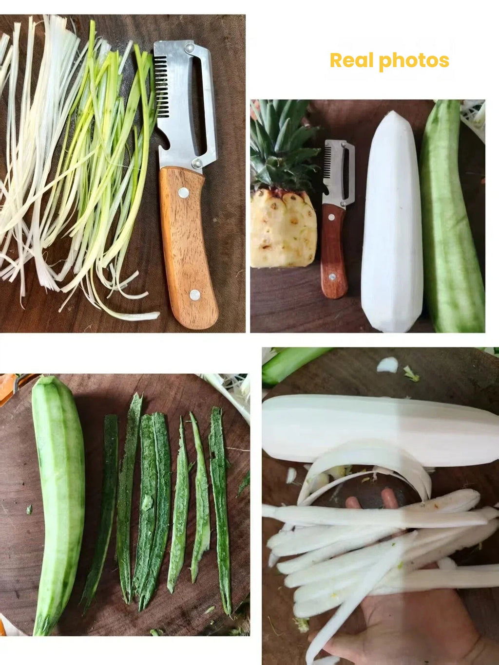 1/2/3/pcs Peeler Oak Three-in-one Stainless Steel Wooden Handle  For Peeling Slicing Onions Cutting Sugar Cane Cutting Fruits