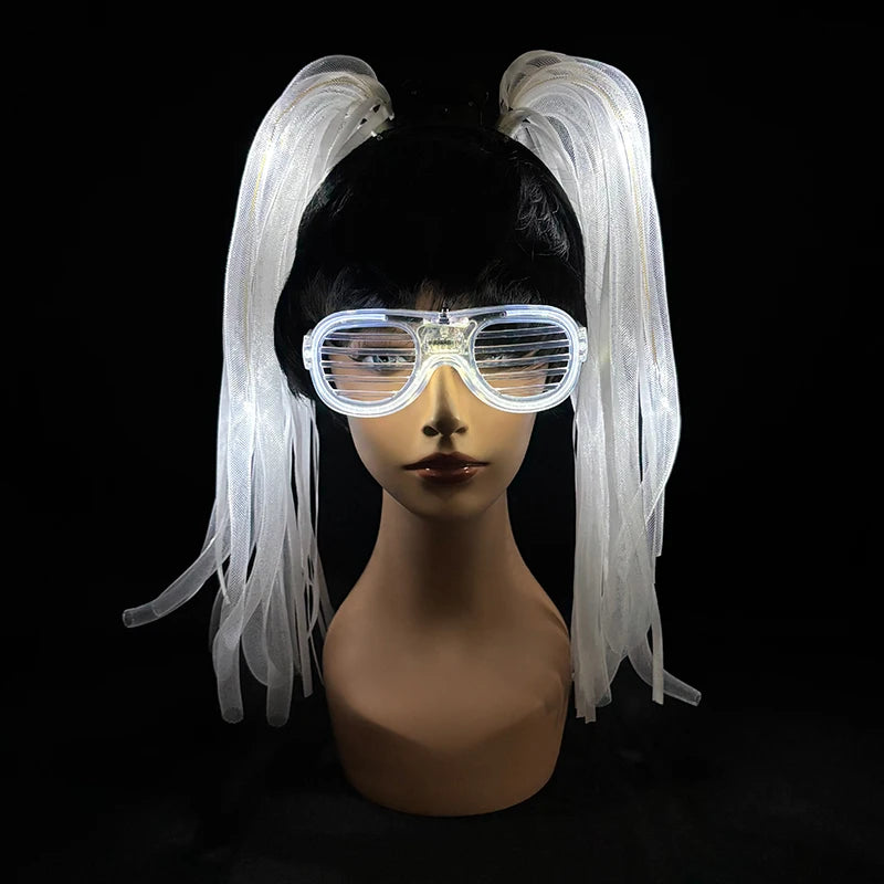 LED Glowing Braids Nightclub Cool Luminous Headband Halloween Party Light Up Hairband Accessory for Women Girl Club Party Props