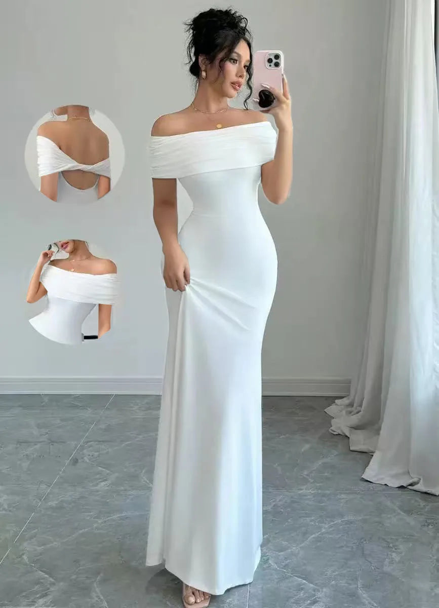 Off Shoulder Party Dress, Women‘s Sleeveless Sexy Bodycon Midi Dress, Elegant Bandage Cocktail Dress for Night Out