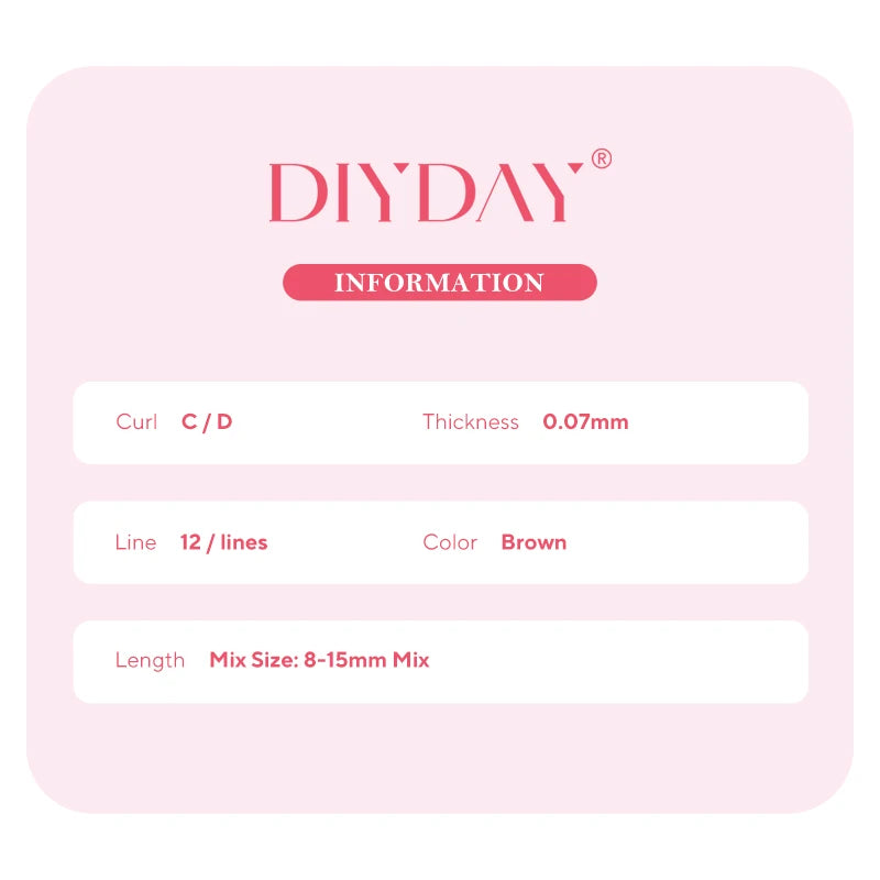 DIYDAY U-shaped YY Brown Eyelashes Premium PBT BASF YY Dark Brown Faux Eyelash Extension Double Layer UY False Mink Eye Lashes