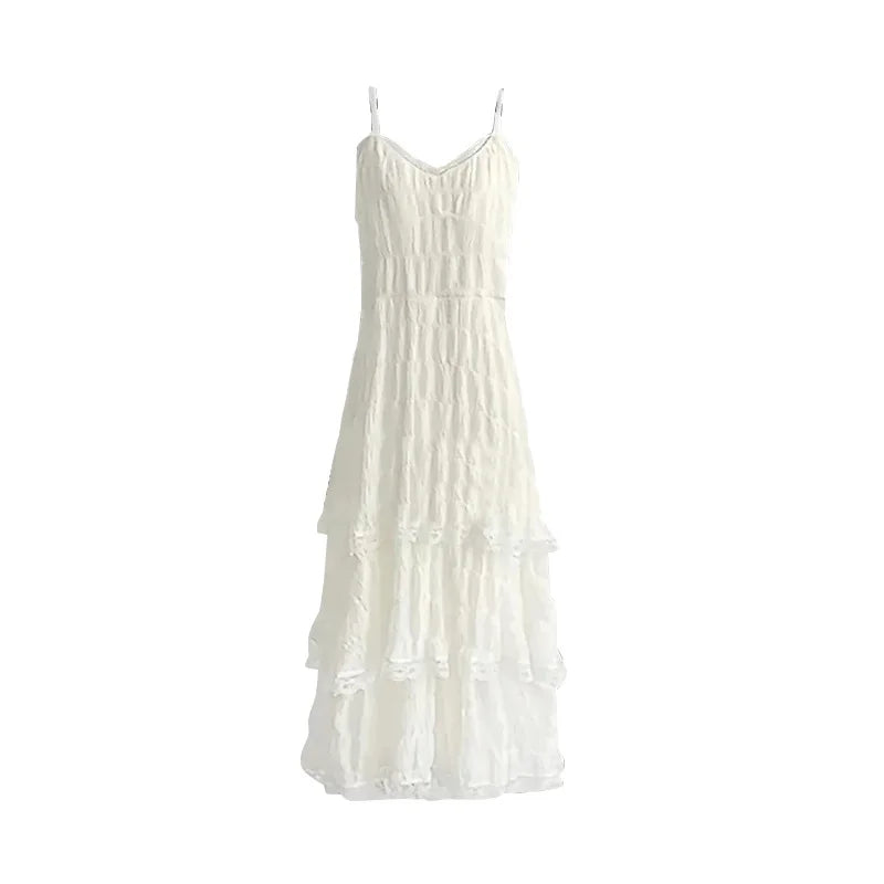 Summer Befree Long Vintage Casual Ruffles Elegant Maxi Strap Camis Silky Beach Lace Elegant Party Dress Vestidos Sexy Women