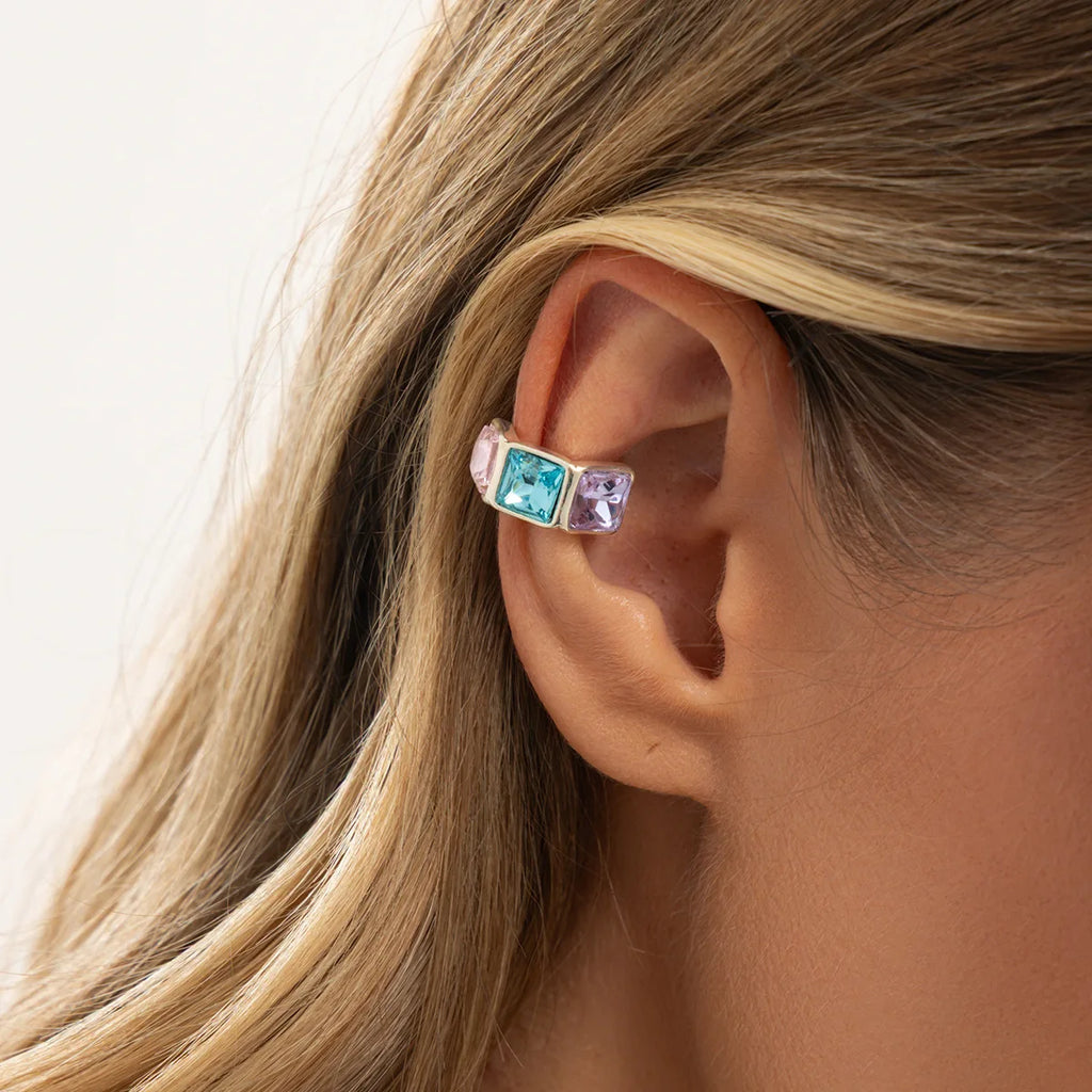 Light Luxury Colorful  Acrylic Diamond Clip Earrings for Women Trendy C-shaped Geometric Fake Piercing Ear Cuff Jewelry Accessor