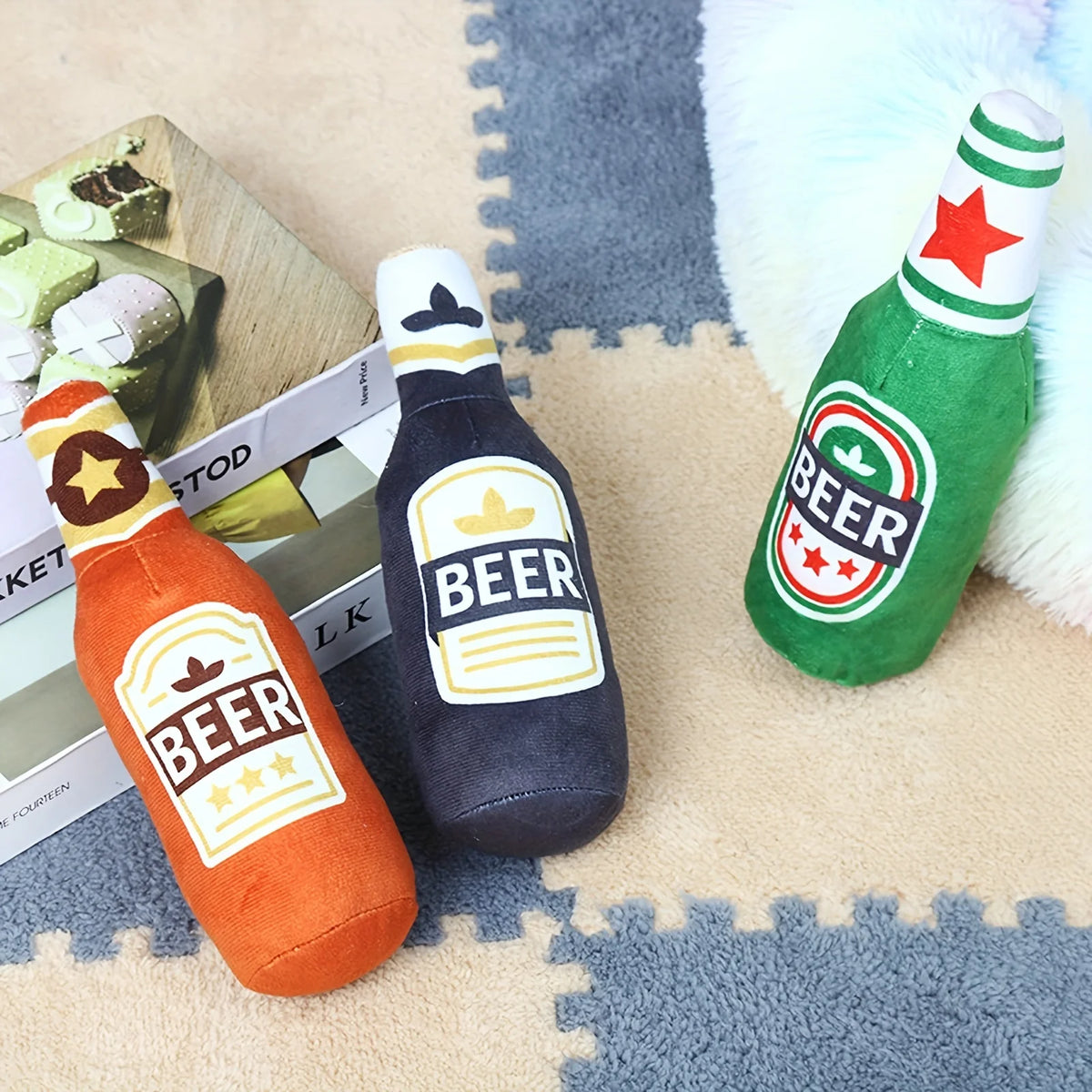 Realistic Beer Bottle Shape, Squeaking Dog Toy. Interactive Play, Bite Resistant and Wear-resistant. Easy To Clean