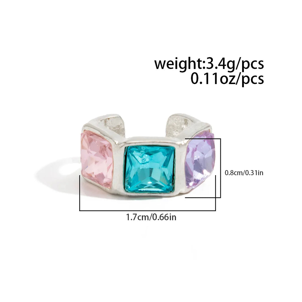 Light Luxury Colorful  Acrylic Diamond Clip Earrings for Women Trendy C-shaped Geometric Fake Piercing Ear Cuff Jewelry Accessor