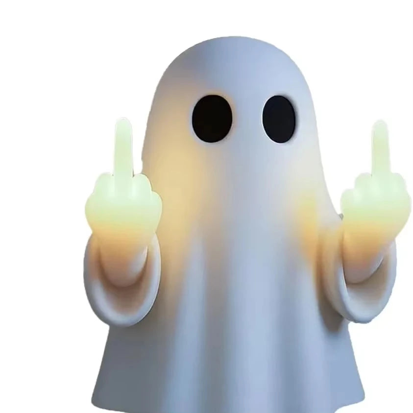 Halloween Ghost Middle Finger Resin Night Light, Spooky Glowing Desk Lamp for Porch, Bedroom, Balcony, Holiday Decor