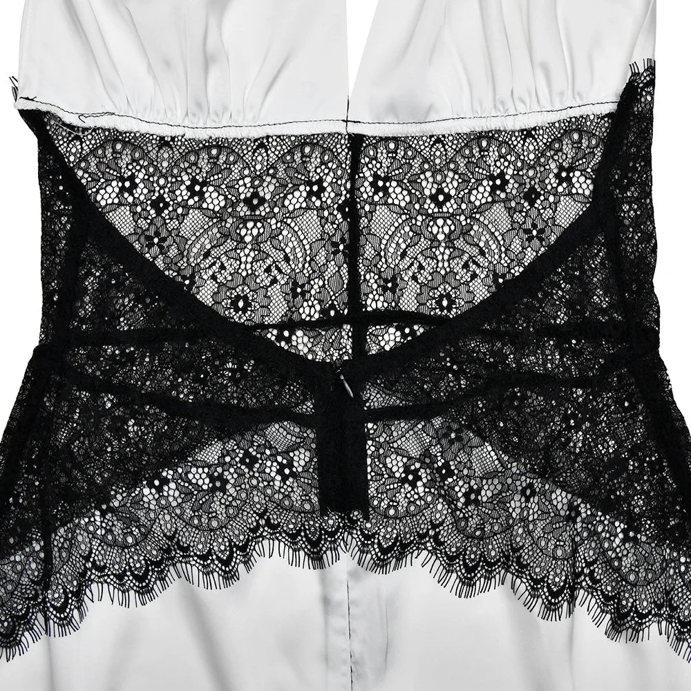 JULISSA MO Patchwork Lace Sexy Backless Mini Dress Women White Deep V-neck Halter Dress Winter Skinny Elegant Party Club Dresses