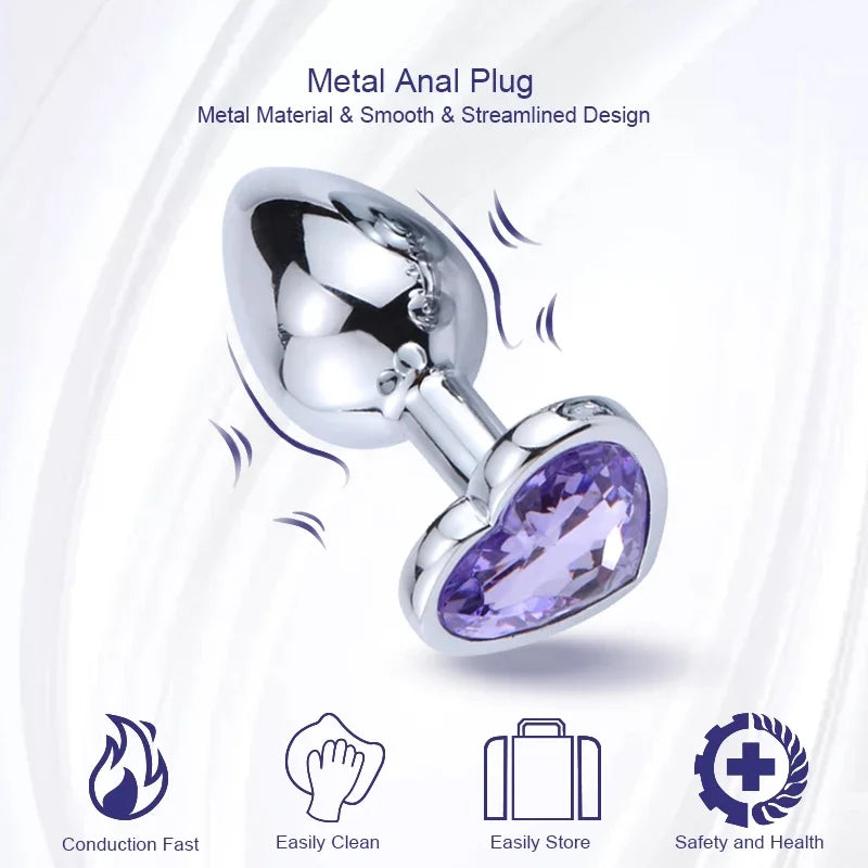 Heart Base Metal Anal Plug 3 Sizes Crystal Butt Plug for Women Removable Stainless Steel Anal Anus Masturbation Adult Sex Toys