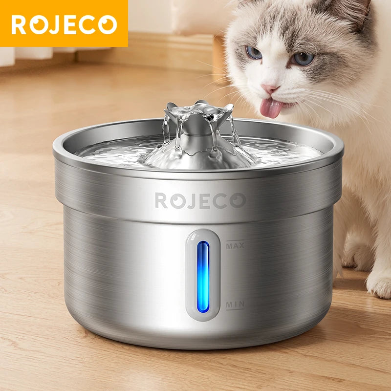 ROJECO Stainless Steel Pet Drinking Fountain Smart Pet Water Dispenser Automatic Cat Water Fountain for Dog Cat Drinking Supply