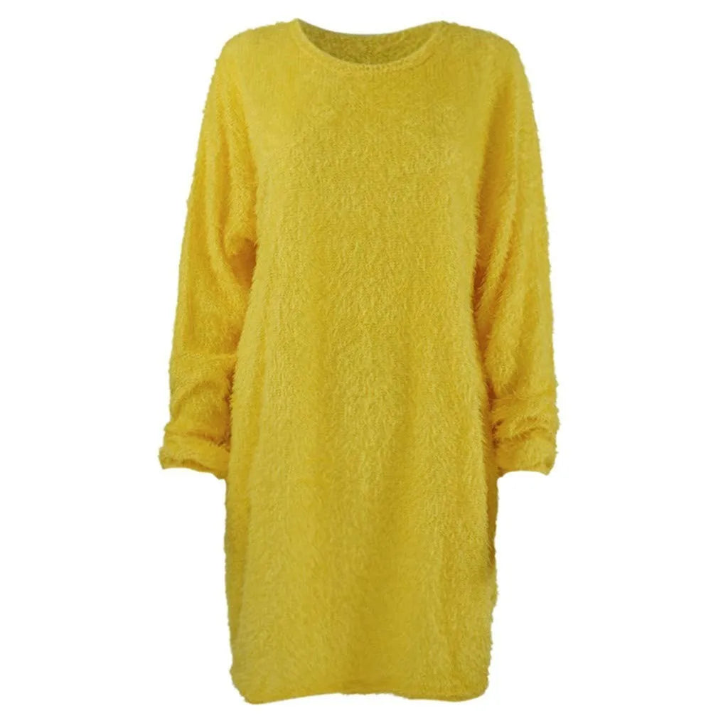 Women Winter Sweater Knit Crewneck Warm Long Sleeve O-Neck Casual Sweatshirts Dress Solid Color Oversized Basic Ladies Cloth