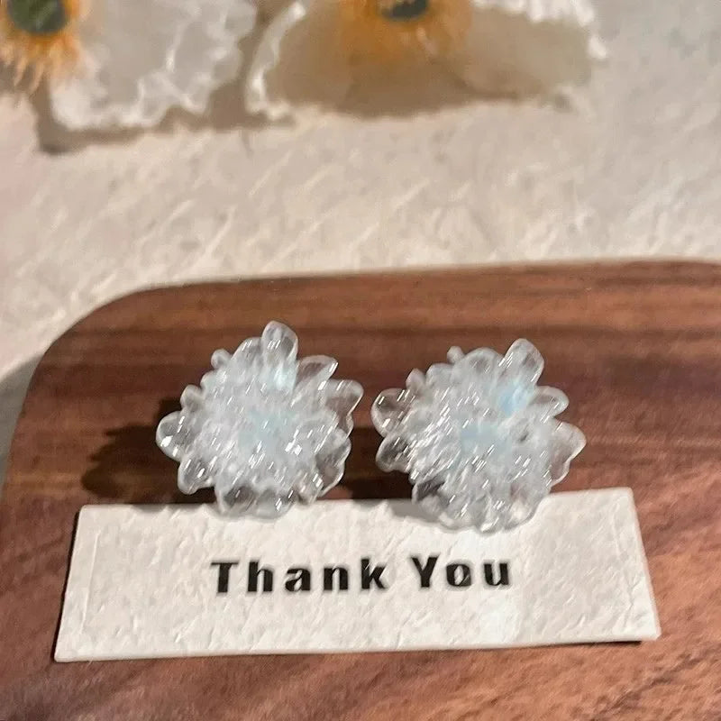Korean Floral Hoop Cute Fashion Earrings for Women Alloy with Resin Inlay Japanese Style Suitable for Daily Wear and Weddings