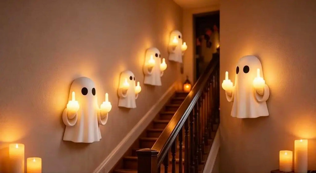 Halloween Ghost Middle Finger Resin Night Light, Spooky Glowing Desk Lamp for Porch, Bedroom, Balcony, Holiday Decor