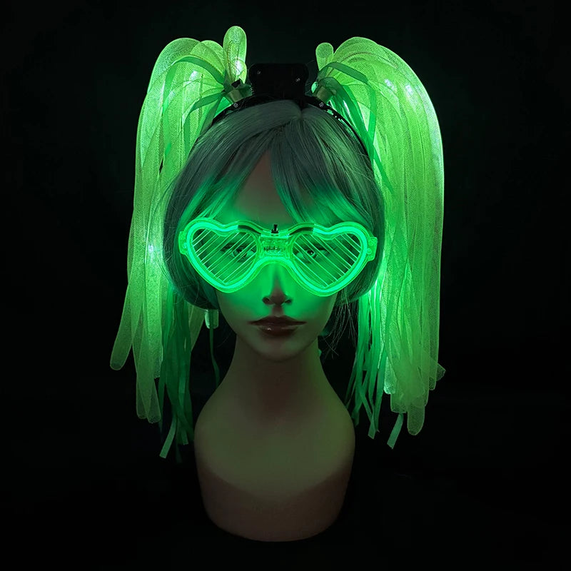 LED Glowing Braids Nightclub Cool Luminous Headband Halloween Party Light Up Hairband Accessory for Women Girl Club Party Props