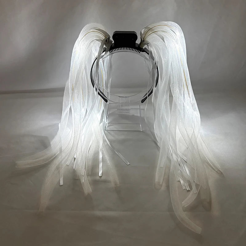 LED Glowing Braids Nightclub Cool Luminous Headband Halloween Party Light Up Hairband Accessory for Women Girl Club Party Props