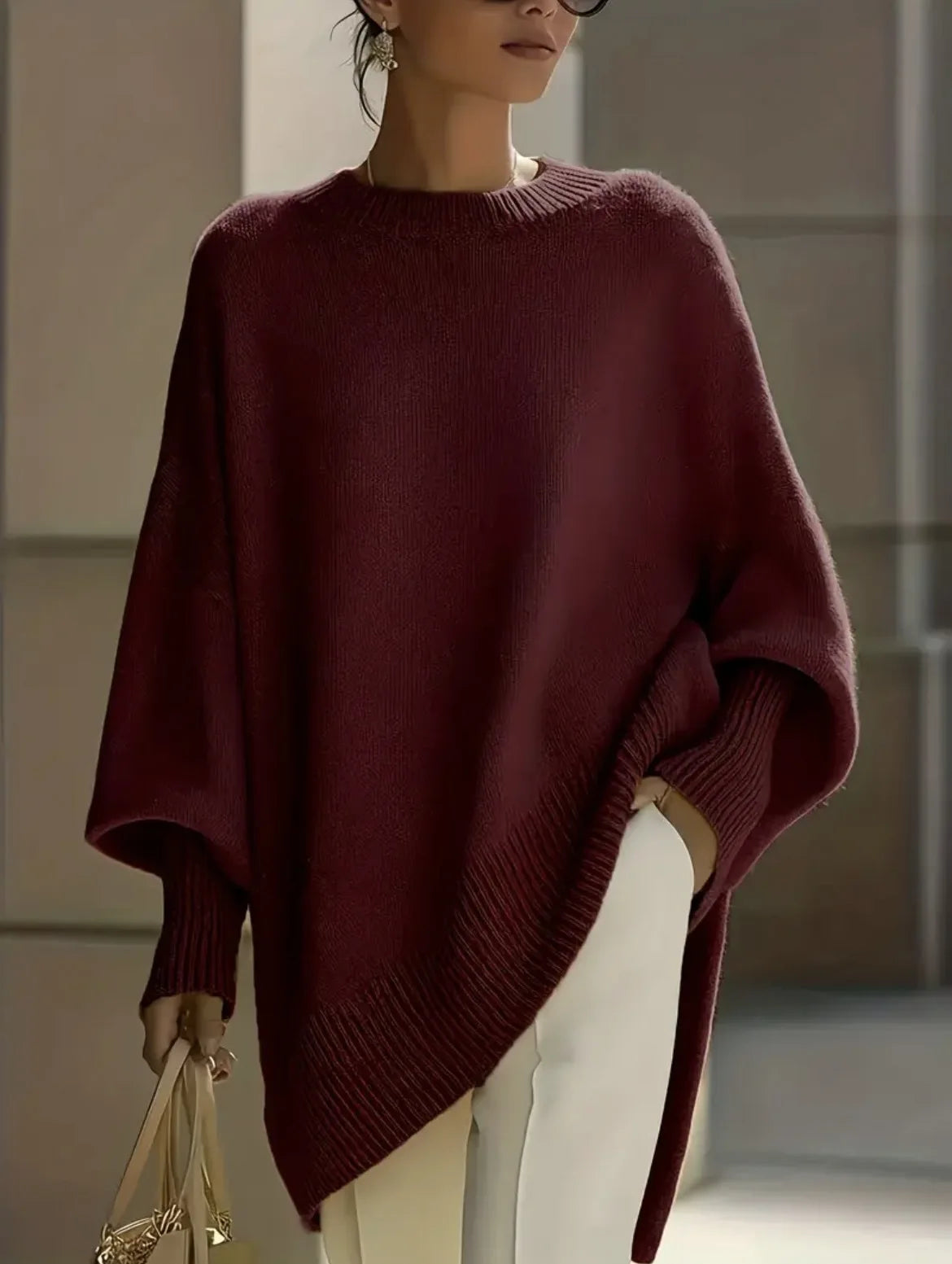 Oversized Crew Neck Knit Sweater For Women  Loose Batwing Long Sleeve Pullover Top  Slouchy Soft Knitted Blouse  Aesthetic Minim