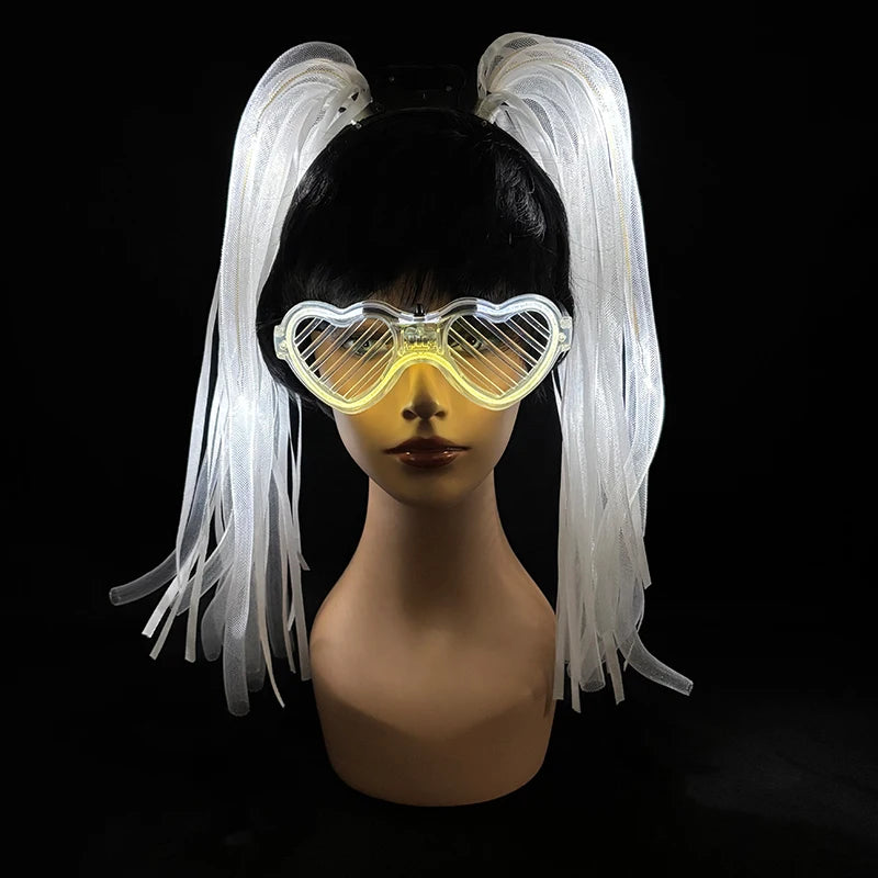 LED Glowing Braids Nightclub Cool Luminous Headband Halloween Party Light Up Hairband Accessory for Women Girl Club Party Props