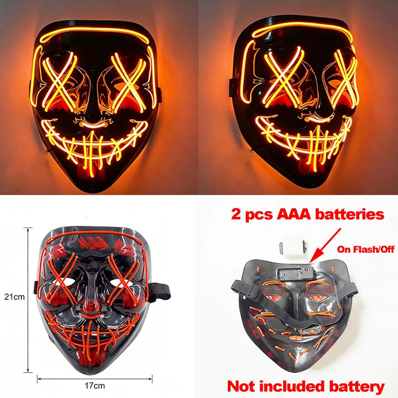 2026 Halloween Party Supplies Luminous LED Purge Mask Wireless EL Neon Light Full Face Mask Cosplay For Adult Glow In The Dark