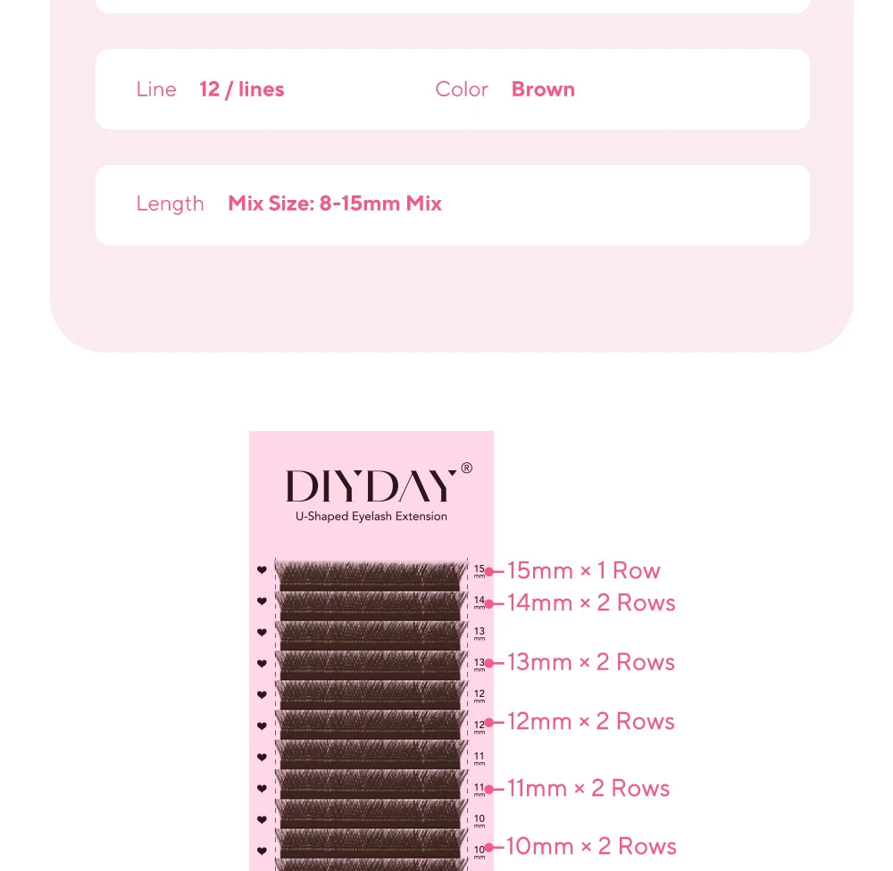 DIYDAY U-shaped YY Brown Eyelashes Premium PBT BASF YY Dark Brown Faux Eyelash Extension Double Layer UY False Mink Eye Lashes