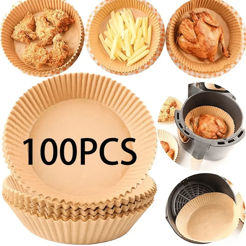 1/100PCS Air Fryer Disposable Paper Square Round Baking Paper Barbecue Plate NonStick Mat Kitchen Oven Oil Absorbing Paper Tool