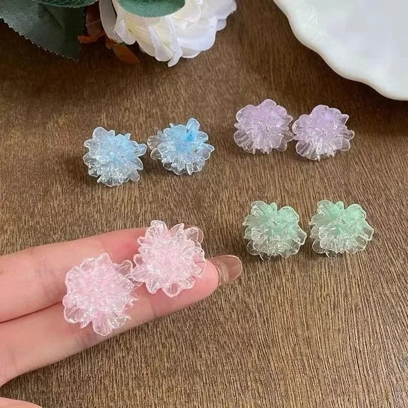 Korean Floral Hoop Cute Fashion Earrings for Women Alloy with Resin Inlay Japanese Style Suitable for Daily Wear and Weddings