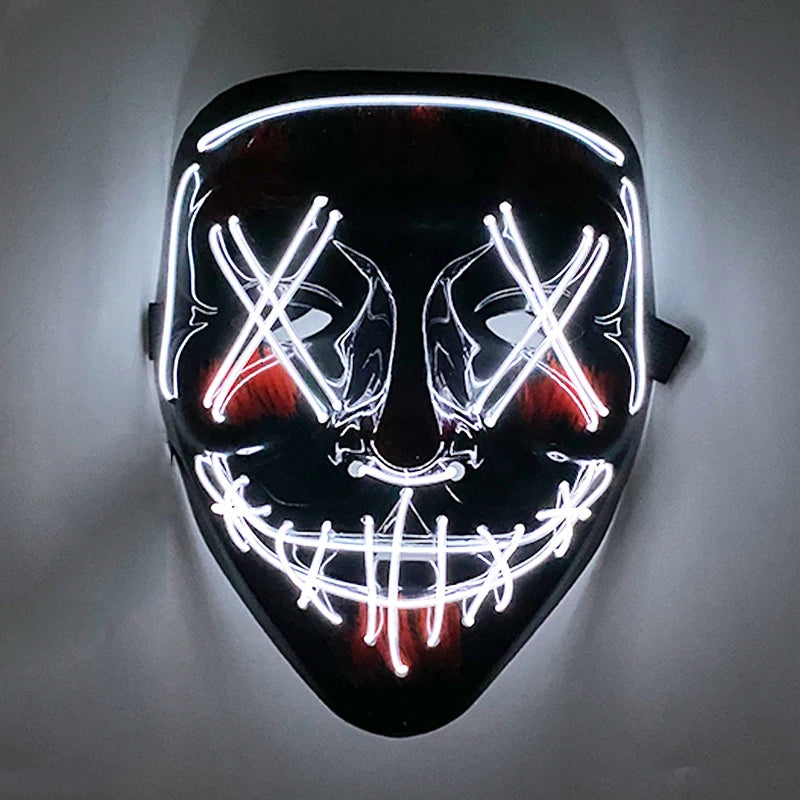 2026 Halloween Party Supplies Luminous LED Purge Mask Wireless EL Neon Light Full Face Mask Cosplay For Adult Glow In The Dark