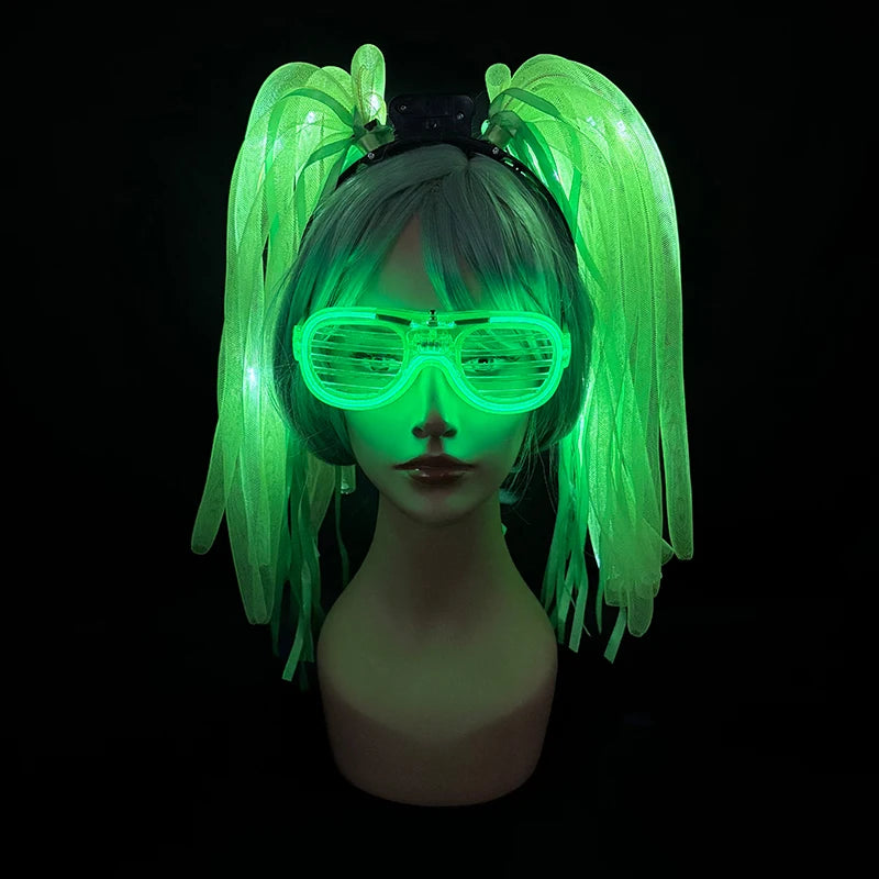 LED Glowing Braids Nightclub Cool Luminous Headband Halloween Party Light Up Hairband Accessory for Women Girl Club Party Props