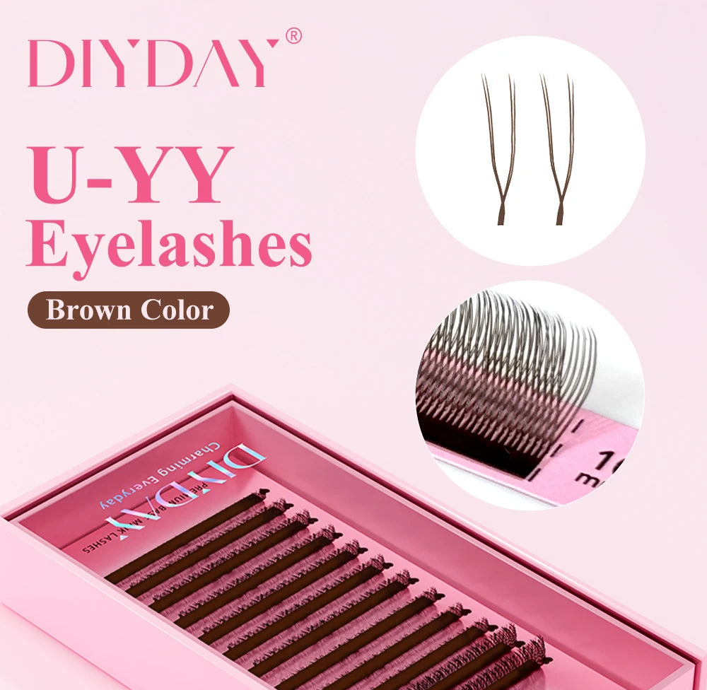 DIYDAY U-shaped YY Brown Eyelashes Premium PBT BASF YY Dark Brown Faux Eyelash Extension Double Layer UY False Mink Eye Lashes