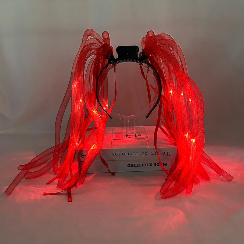LED Glowing Braids Nightclub Cool Luminous Headband Halloween Party Light Up Hairband Accessory for Women Girl Club Party Props