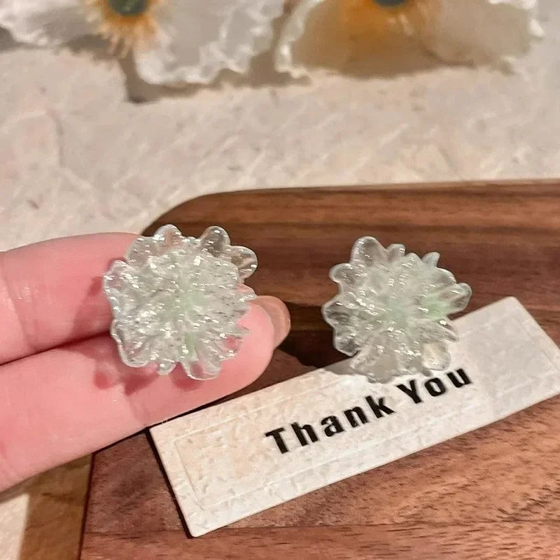 Korean Floral Hoop Cute Fashion Earrings for Women Alloy with Resin Inlay Japanese Style Suitable for Daily Wear and Weddings
