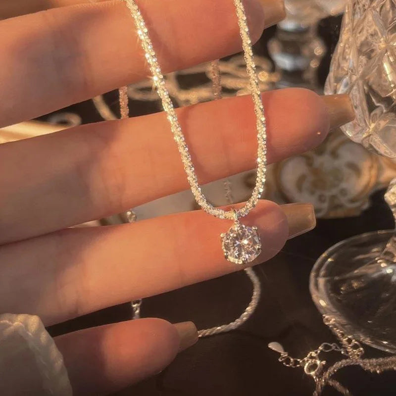 Korean Sparkling Starry Zircon Pendant Necklace For Women Jewelry 2026 Trending New Fashion Women's Silver Color Necklaces