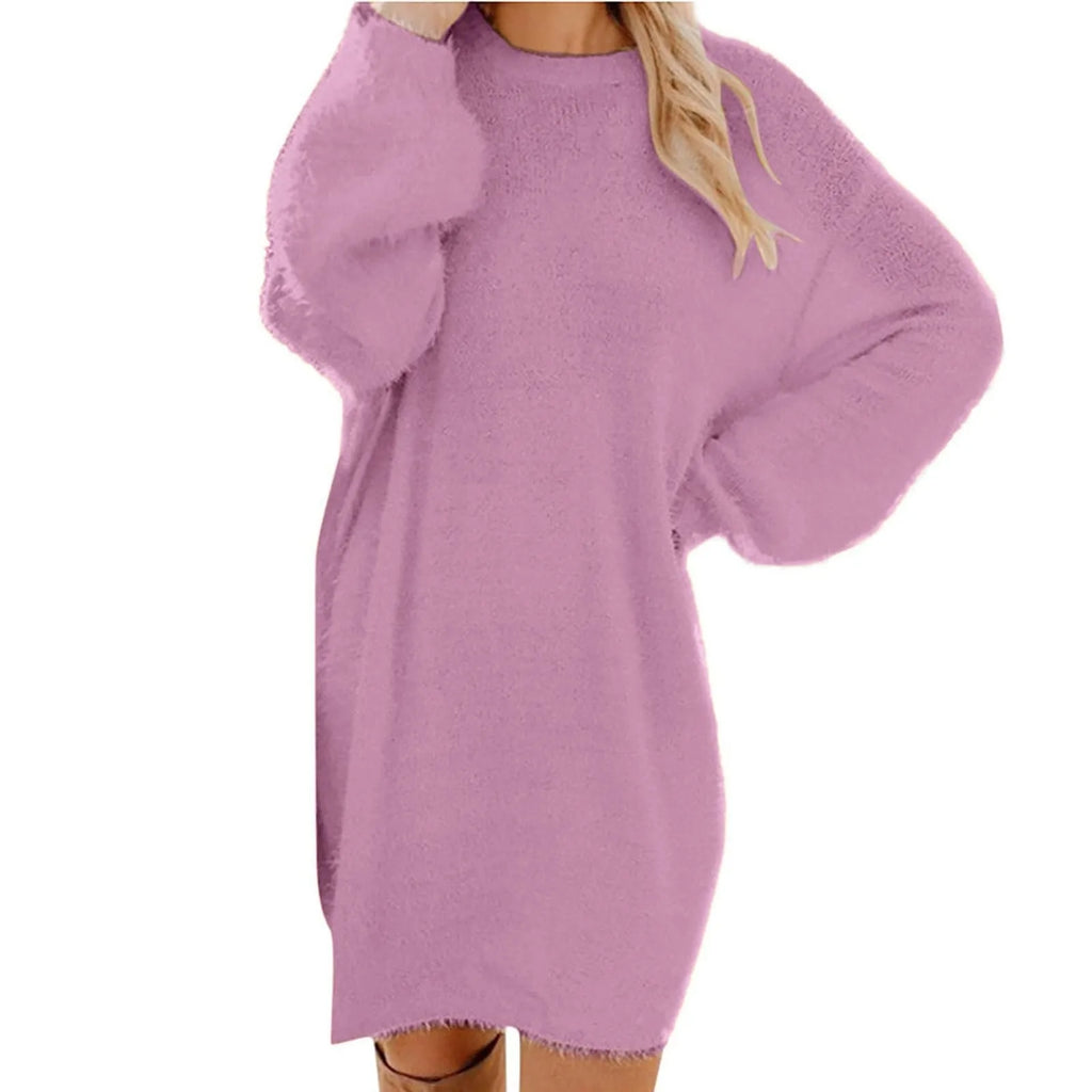 Women Winter Sweater Knit Crewneck Warm Long Sleeve O-Neck Casual Sweatshirts Dress Solid Color Oversized Basic Ladies Cloth