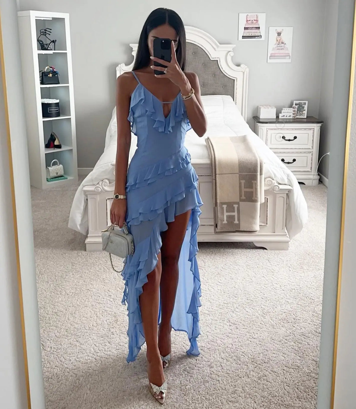 Holiday Maxi Midi Ruffles Beach Dress 2024 New Fashion Solid Color A-line Midi Dress Summer Sexy Strap Irregular Dress