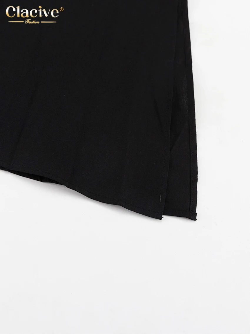 Clacive Sexy Loose Black Cotton Womens Dresses 2024 Summer Strap Sleeveless Ankle Length Dress Elegant Hollow Out Female Dress