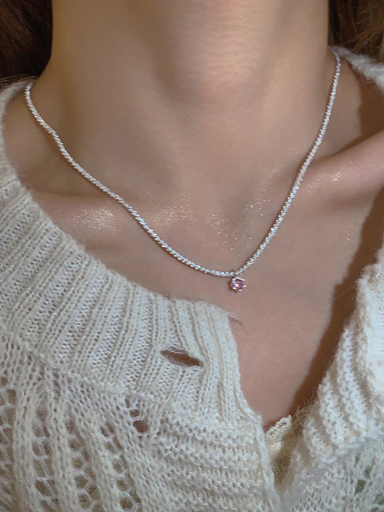Korean Sparkling Starry Zircon Pendant Necklace For Women Jewelry 2026 Trending New Fashion Women's Silver Color Necklaces