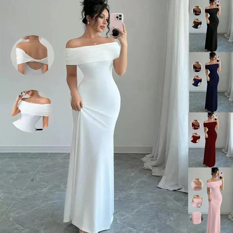 Off Shoulder Party Dress, Women‘s Sleeveless Sexy Bodycon Midi Dress, Elegant Bandage Cocktail Dress for Night Out