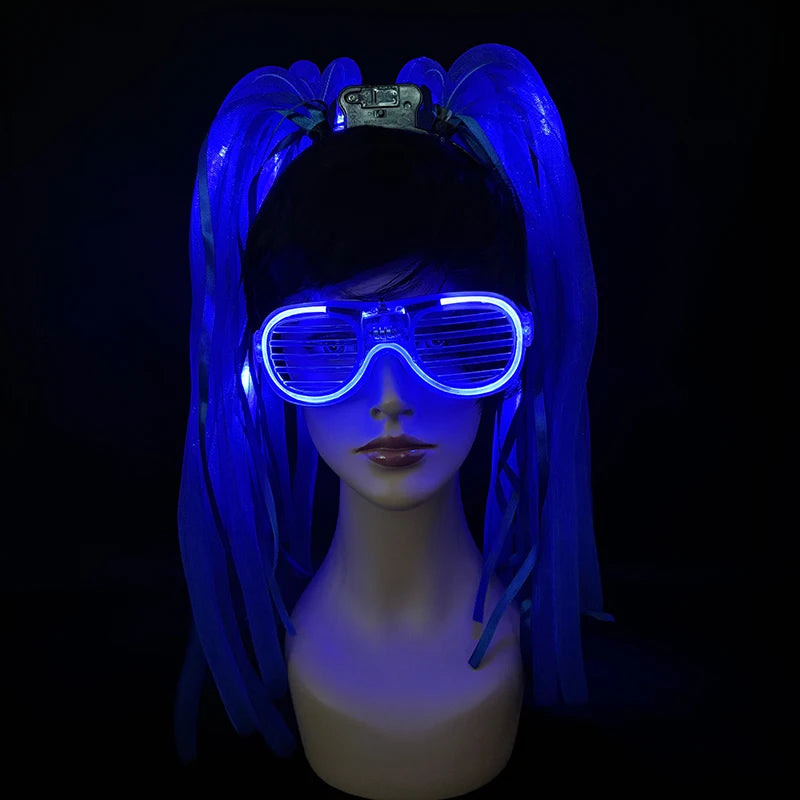 LED Glowing Braids Nightclub Cool Luminous Headband Halloween Party Light Up Hairband Accessory for Women Girl Club Party Props